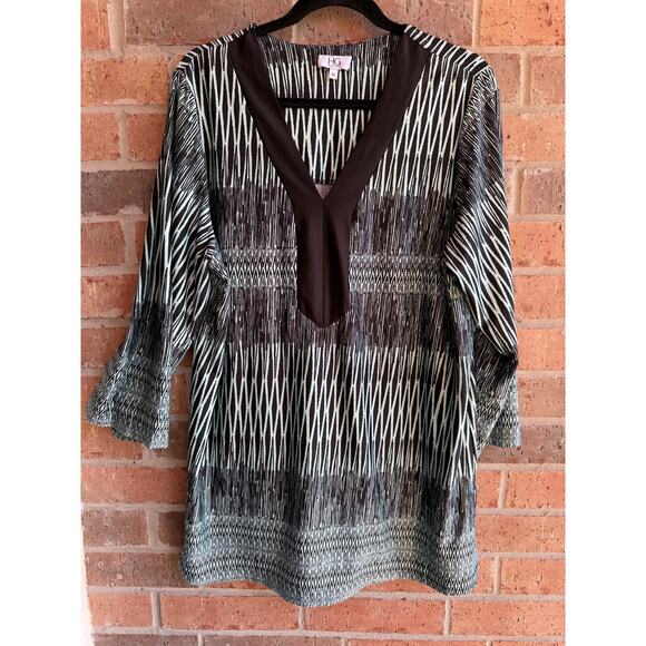 HG Twenty-Six Tops - HG Twenty-Six Women's Black White Stretch V-Neck 3/4 Sleeve Tunic Blouse Size 2X